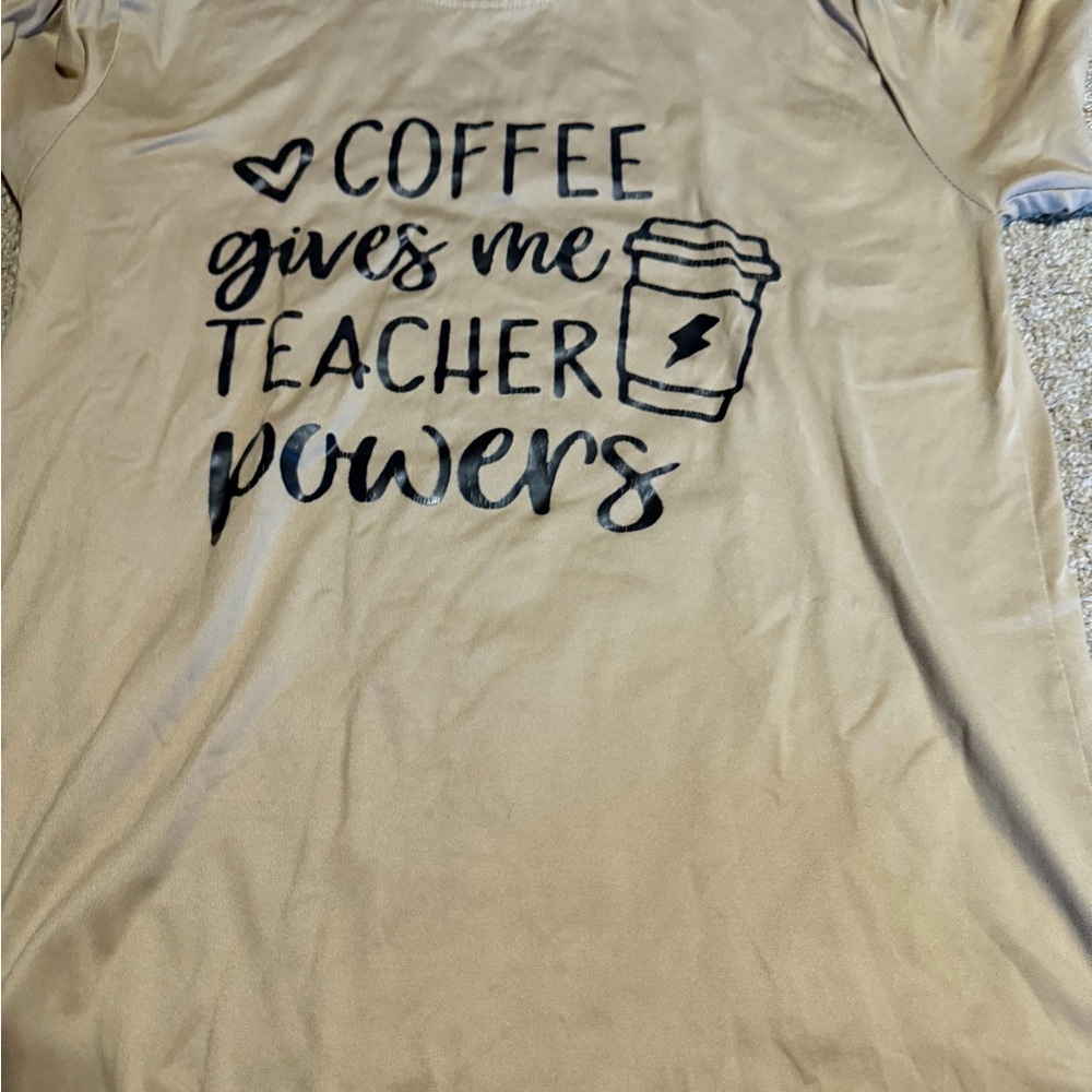 Coffee Gives Me Teacher Powers Tee - Beige with Black Print